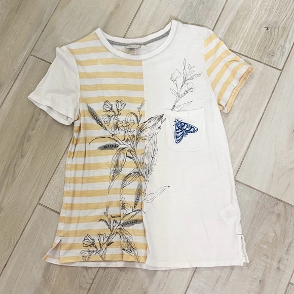 ANTHROPOLOGIE POSTMARK Women’s Ivory Yellow Embroidered Pocket Tee Moth Size S - Picture 2 of 10